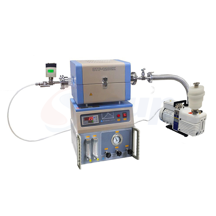 Compact CVD Furnace Max 1200C with 2 Channel Gas Mixer, Vacuum Pump, and Vacuum Gauge for Laboratory