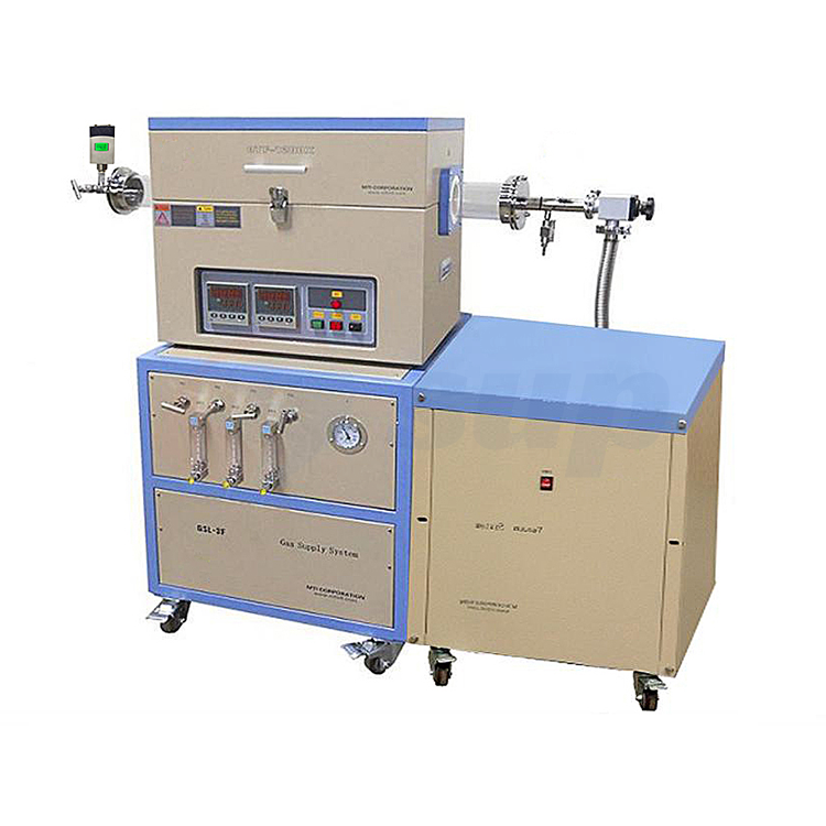 Dual Zone Split Tube Furnace with Gas Mixer, Vacuum Pump, & Anti-Corrosive Vacuum Gauge for CVD or Diffusion